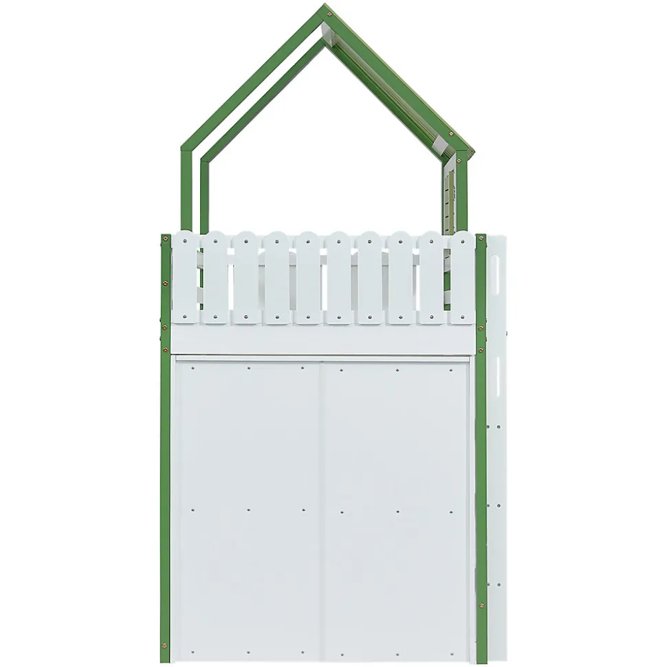Lit Mezzanine 90x200 cm - Lit Simple avec Protection et Étagère de Rangement, Bois Pin et MDF, Sans Matelas, Blanc et Vert
