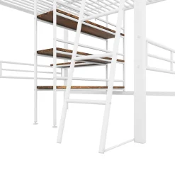 Lit Mezzanine 90x200 cm - Lit Simple avec Bureau en L, Échelle et Garde-Corps, Sans Matelas - Métal, Blanc