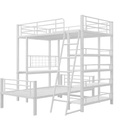 Lit mezzanine 90x200 cm - Lit simple avec rangement multifonction, structure métal et MDF avec étagères - Sans matelas - Blanc