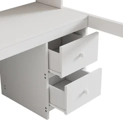 Lit mezzanine 90x200 cm - Lit Simple avec Escalier à Rampe Haute et bureau, tiroirs - Pin + MDF - Sans Matelas - Blanc