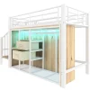 Lit mezzanine 90x200 cm avec 2 tiroirs et vestiaire ouvert, LED multicolore, structure métal
