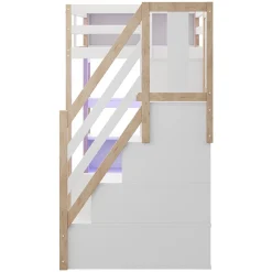 Lit mezzanine 90x200 cm avec armoire et bureau - avec escalier et prises électriques - LED - naturel (sans matelas)