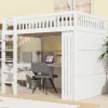Lit mezzanine 140x200 cm avec bureau intégré, armoire et 3 tiroirs fonctionnels en pin blanc