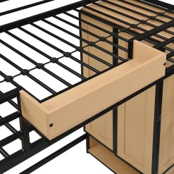 Lit mezzanine 90x200 cm avec bureau et étagère - armoire à portes doubles et échelle - Métal+MDF - Noir+Naturel (sans matelas)