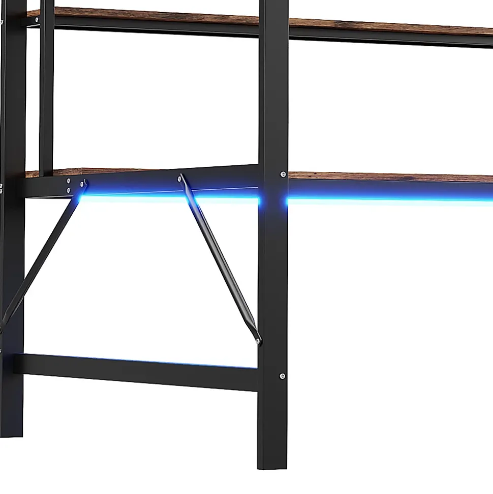 Lit mezzanine 140x200 cm avec bureau, étagères, LED et prise USB - lit ado/enfant gain de place - métal noir - sans matelas