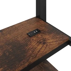 Lit mezzanine 140x200 cm avec LED - avec penderie et bureau - 2 ports USB + 1 port Type-C - noir (matelas non inclus)