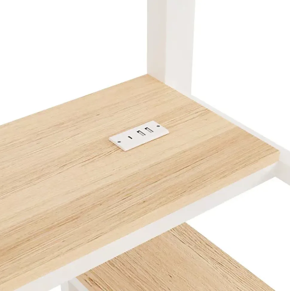 Lit mezzanine 140x200 cm avec LED - avec penderie et bureau - 2 ports USB + 1 port Type-C - blanc (matelas non inclus)