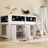 Lit mezzanine 90x200 cm avec tableau noir - avec 3 portes et une échelle - bois massif+MDF - Blanc(sans matelas)