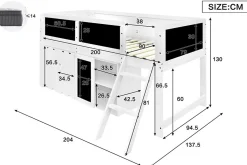 Lit mezzanine 90x200 cm avec tableau noir - avec 3 portes et une échelle - bois massif+MDF - Blanc(sans matelas)