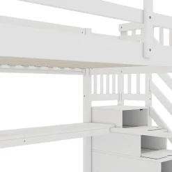 Lit mezzanine 140x200 cm blanc avec tiroirs de rangement et bureau intégré sous le lit pour enfant