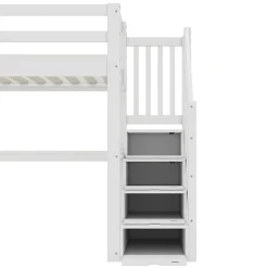 Lit mezzanine 90x200 cm blanc avec tiroirs de rangement et bureau intégré sous le lit pour enfant