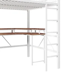 Lit Mezzanine 140x200 cm -Bureau Intégré, Éclairage LED Réglable, Panneau Perforé, Ports USB, Type-C et 2 Prises - Métal/MDF Blanc