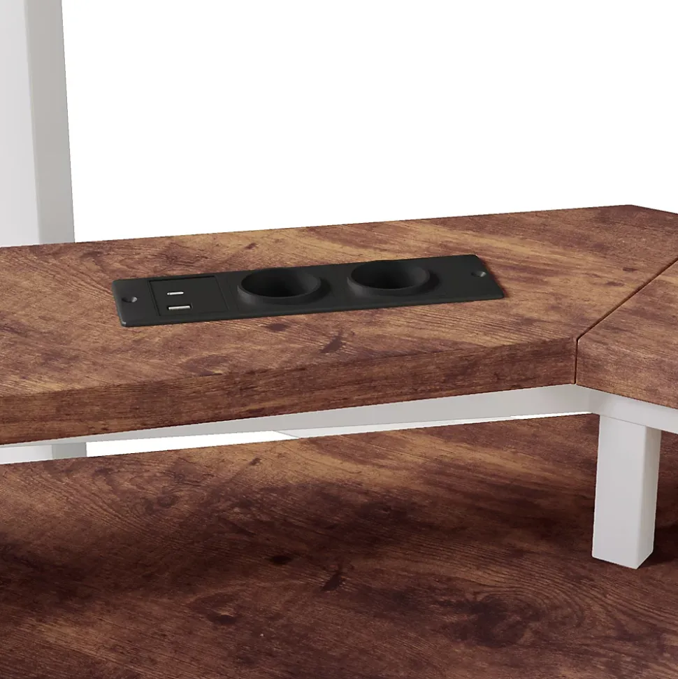 Lit Mezzanine 140x200 cm -Bureau Intégré, Éclairage LED Réglable, Panneau Perforé, Ports USB, Type-C et 2 Prises - Métal/MDF Blanc