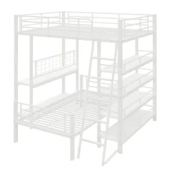 Lit mezzanine 140x200 cm en métal blanc avec étagères de rangement intégrées et structure multifonctionnelle
