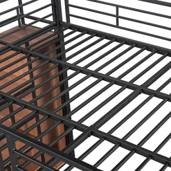 Lit mezzanine 140x200 cm en métal noir avec échelle sécurisée rangement étagères et penderie pour adolescent