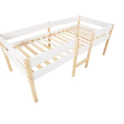 Lit mezzanine 90x190 cm en pin massif avec tiroirs - Blanc (sans matelas)