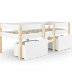 Lit mezzanine 90x190 cm en pin massif avec tiroirs - Blanc (sans matelas)