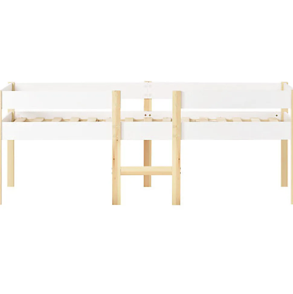 Lit mezzanine 90x190 cm en pin massif avec tiroirs - Blanc (sans matelas)