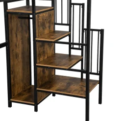 Lit mezzanine 90x200 cm enfant métal avec bureau et armoire intégrée, échelle sécurisée, blanc et naturel sans matelas