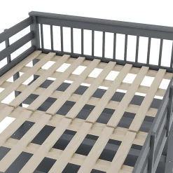 Lit mezzanine 140x200 cm gris sans matelas avec bureau integre et etageres pour chambre enfant