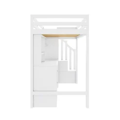 Lit Mezzanine 90x200 cm, Lit Enfant avec Bureau et Armoire, Escalier Rangement et Tiroirs, en MDF, Blanc - sans Matelas
