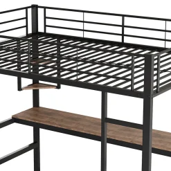 Lit mezzanine 90x200 cm métal noir, surélevé avec échelle, bureau et 4 étagères d angle, pour enfants et ados