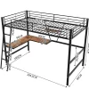 Lit mezzanine 90x200 cm métal, surélevé, échelle, bureau en L et étagère intégrée, pour enfants et adolescents, Noir