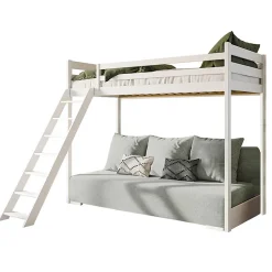 Lit mezzanine 90x200 sommier et canape inclus Orlane Blanc et gris