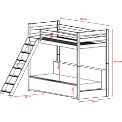 Lit mezzanine 90x200 sommier et canape inclus Orlane Blanc et gris