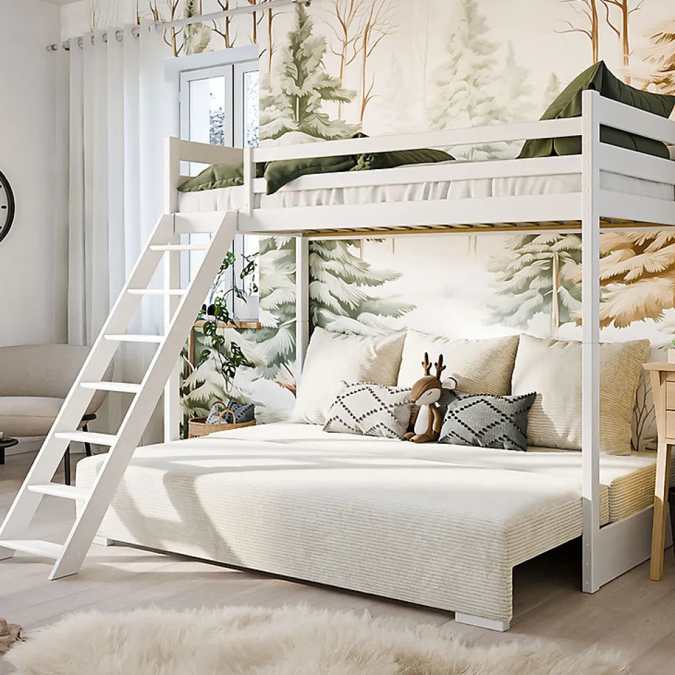 Lit mezzanine 90x200 sommier et canape inclus Orlane Blanc et blanc casse