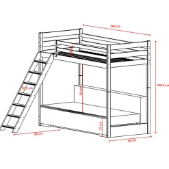 Lit mezzanine 90x200 sommier et canape inclus Orlane Blanc et blanc casse
