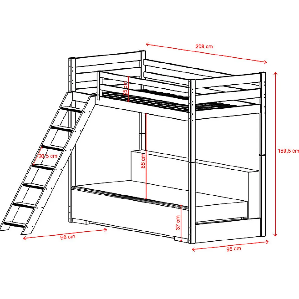 Lit mezzanine 90x200 sommier et canape inclus Orlane Blanc et blanc casse