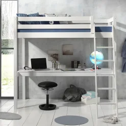 Lit Mezzanine 90x200 Sommier Inclus et Bureau Vipack Pino - Blanc