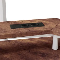 Lit mezzanine 140x200cm - structure en fer - bureau intégré - LED - USB et prise - blanc (matelas non inclus)