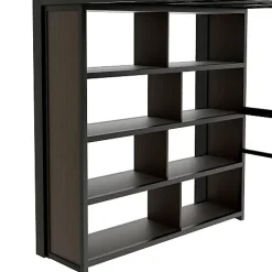 Lit mezzanine 140x200cm - structure en fer - bureau - rangements - LED - escalier - noir (matelas non inclus)