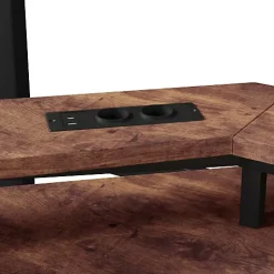 Lit mezzanine 140x200cm - structure en fer - bureau intégré - LED - USB et prise - noir (matelas non inclus)