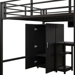 Lit Mezzanine 140X200Cm Armoire Bureau Noir Blackcolors