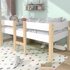 Lit mezzanine 90x200cm avec barrières de sécurité - en bois de pin massif - Blanc