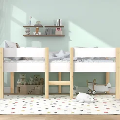 Lit mezzanine 90x200cm avec barrières de sécurité - en bois de pin massif - Blanc