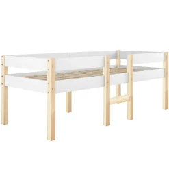 Lit mezzanine 90x190cm avec barrières de sécurité - en bois de pin massif - Blanc