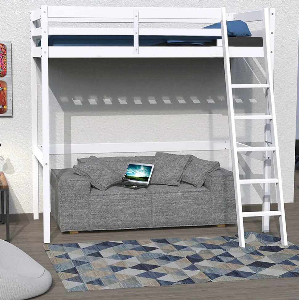 Lit Mezzanine 90x200cm blanc SALA avec incl. Sommier et échelle