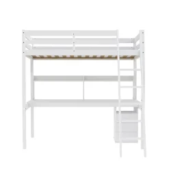 Lit Mezzanine 140x190cm blanc SALA avec Bureau et commode incl. Sommier et échelle