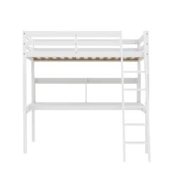 Lit Mezzanine 90x190cm blanc SALA avec Bureau et étagères incl. Sommier et échelle