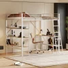 Lit mezzanine 90x200cm, cadre en métal, lit surélevé avec échelle, bureau et 3 grandes étagères pour enfants, adolescents, blanc