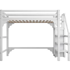 Lit Mezzanine 140X200Cm Escalier Armoire Blanc Blackcolors