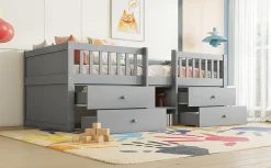 Lit Mi-Haut 90x200cm, 4 Tiroirs, Échelle, Pin, Sans Matelas, Style Minimaliste, Gris