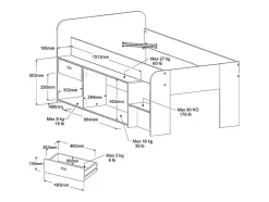 Lit mi-hauteur 90 x 190/200 cm avec rangements - Beige et naturel - LUNOBI