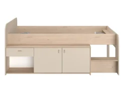 Lit mi-hauteur 90 x 190/200 cm avec rangements - Beige et naturel - LUNOBI