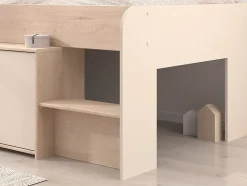 Lit mi-hauteur 90 x 190/200 cm avec rangements - Beige et naturel - LUNOBI