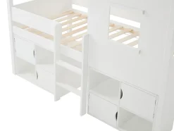 Lit mi-hauteur cabane 90 x 190 cm - Pin et MDF - Blanc - VALESKIA